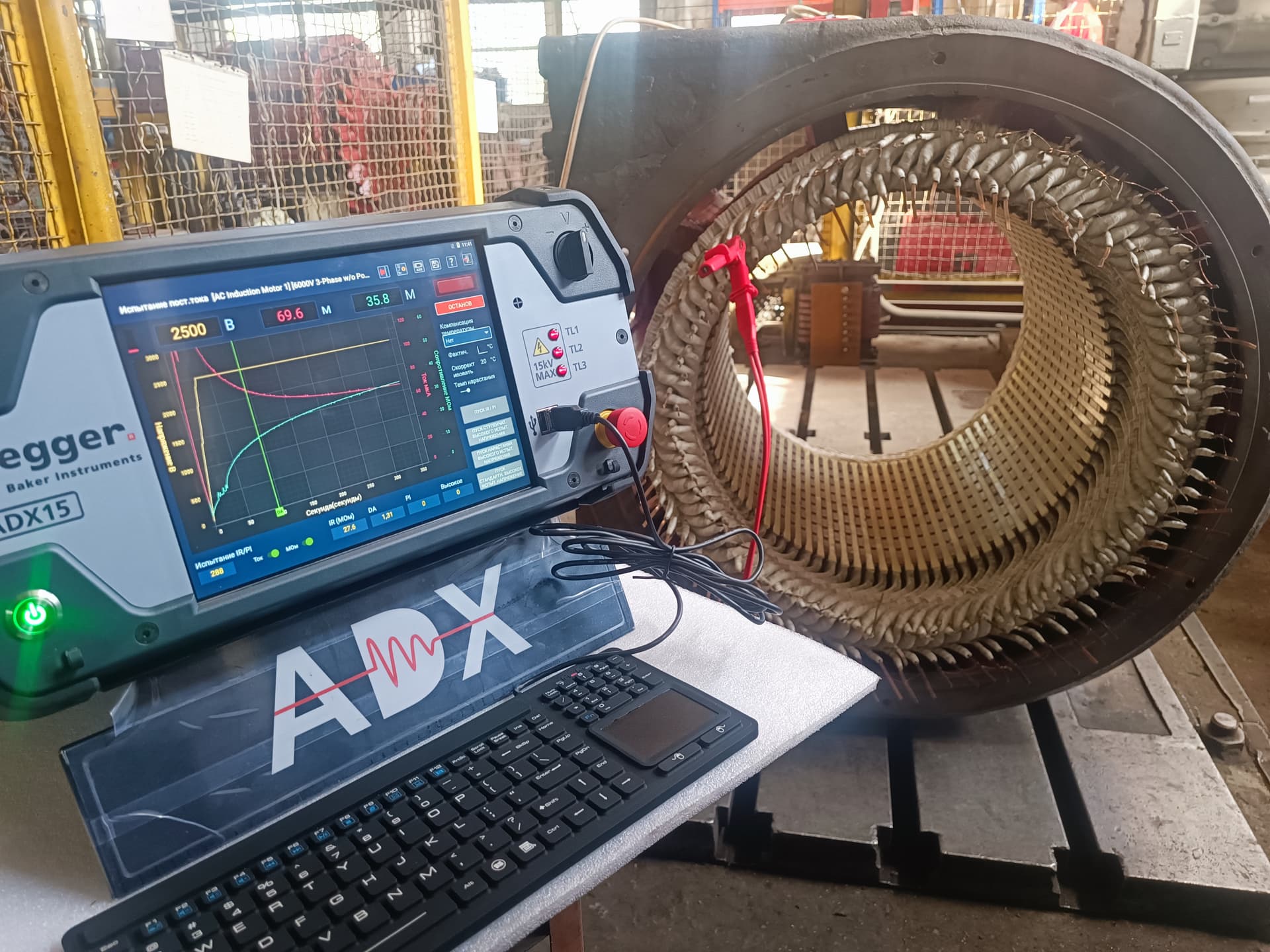High-voltage testing of a stator