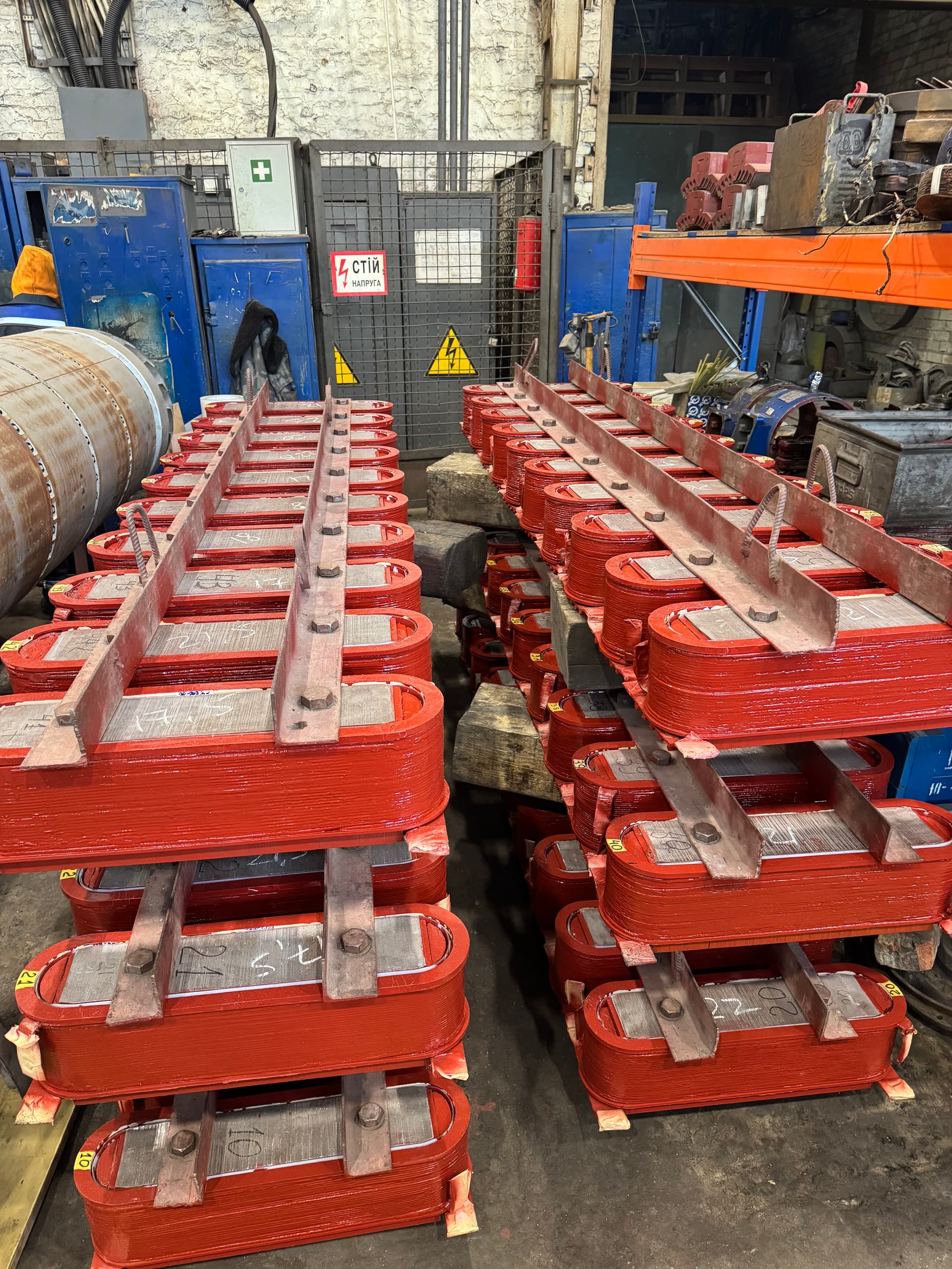 Rotor coils being manufactured