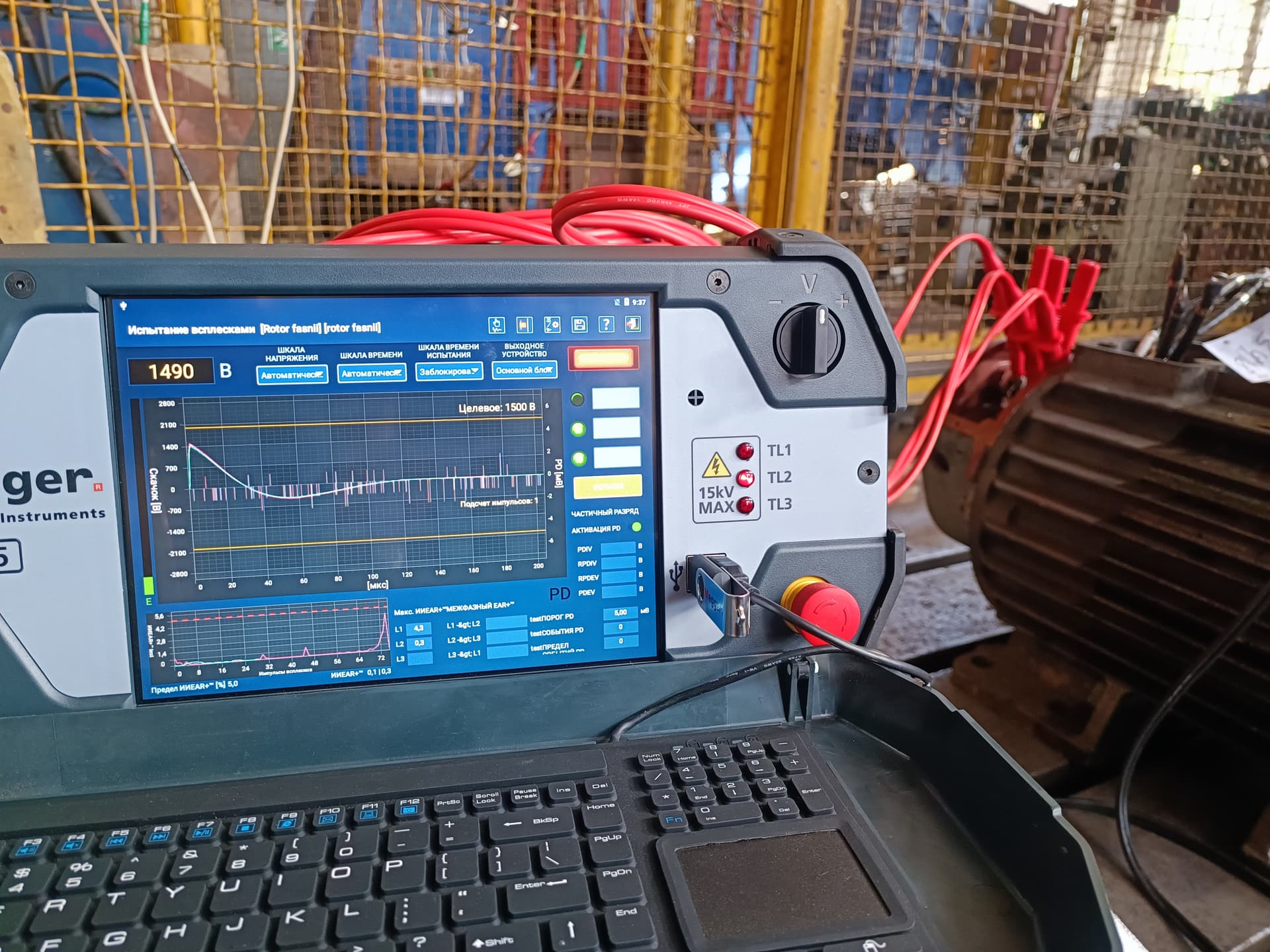 Electric motor diagnostics with a Megger ADX-15 instrument